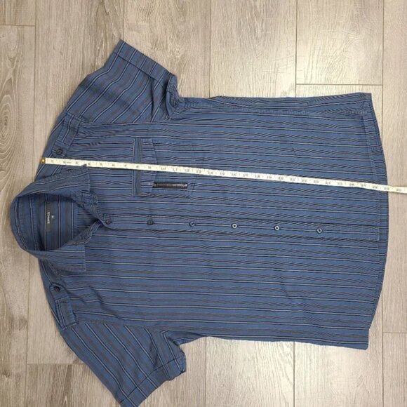 RW&CO Men's Navy Blue Striped Short Sleeve Button Down Shirt Medium - Picture 15 of 16